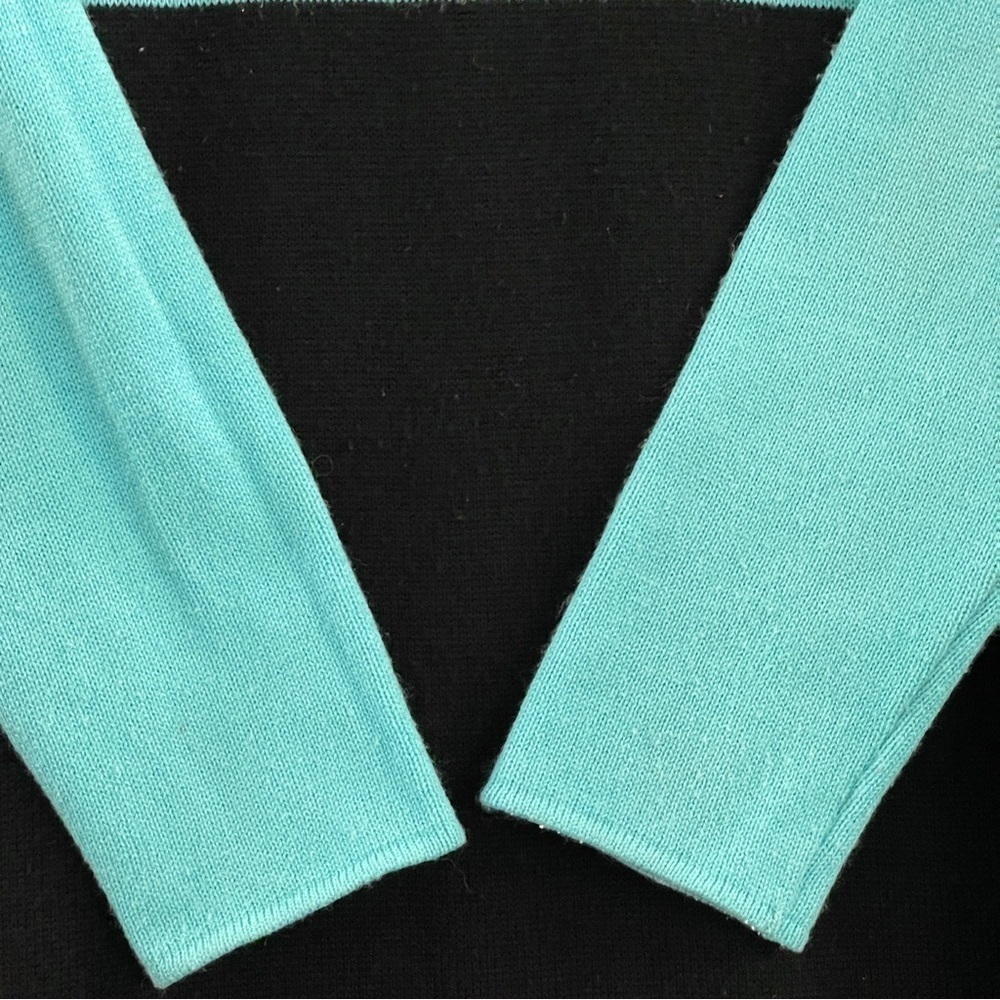 Sag Harbor Mockneck Sweater Dress Color-block Aqua Black Medium - Picture 7 of 12